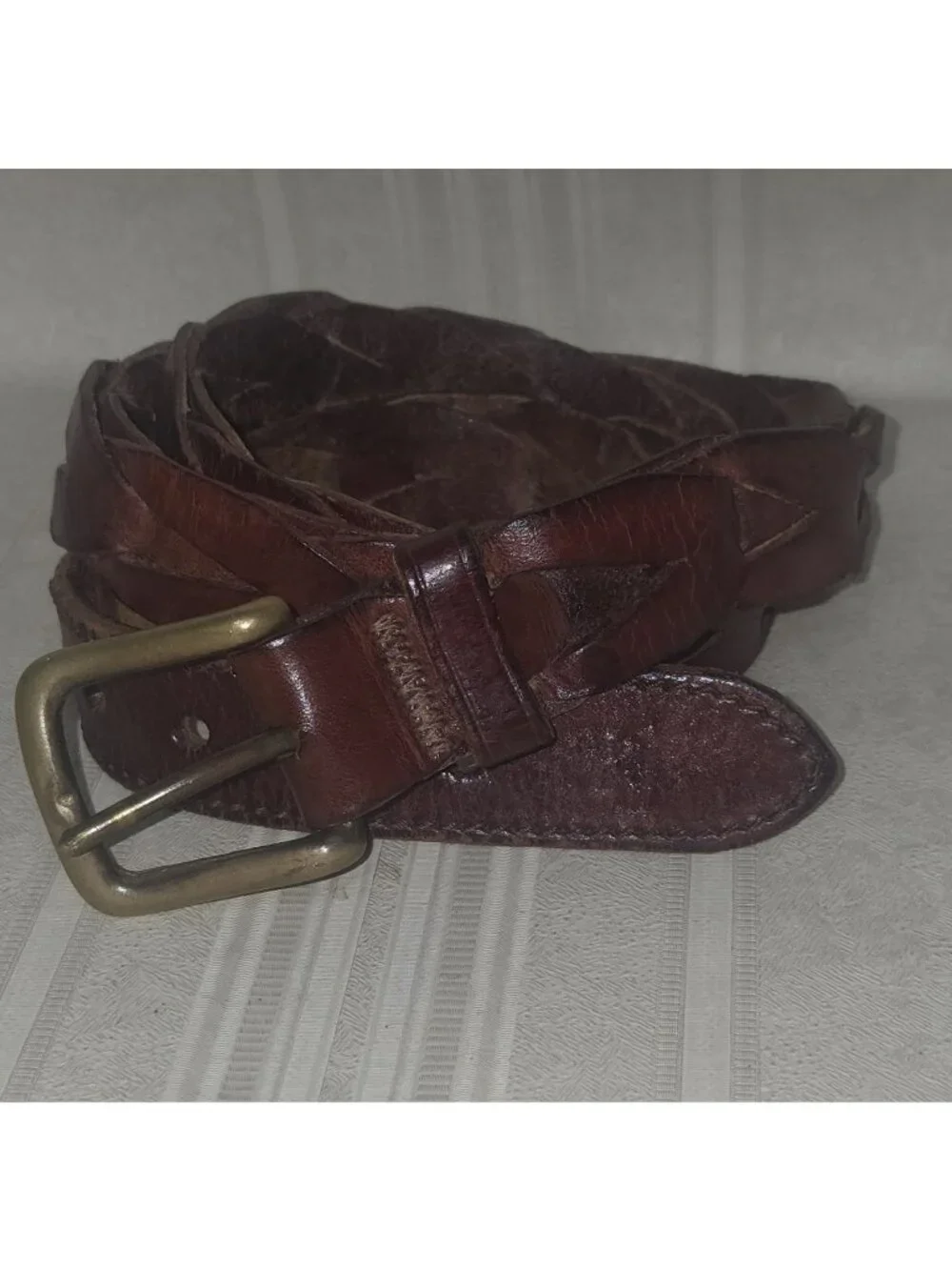 Vtg POLO Ralph Lauren Braided Brown Leather Belt England Brass Buckle Mens 36